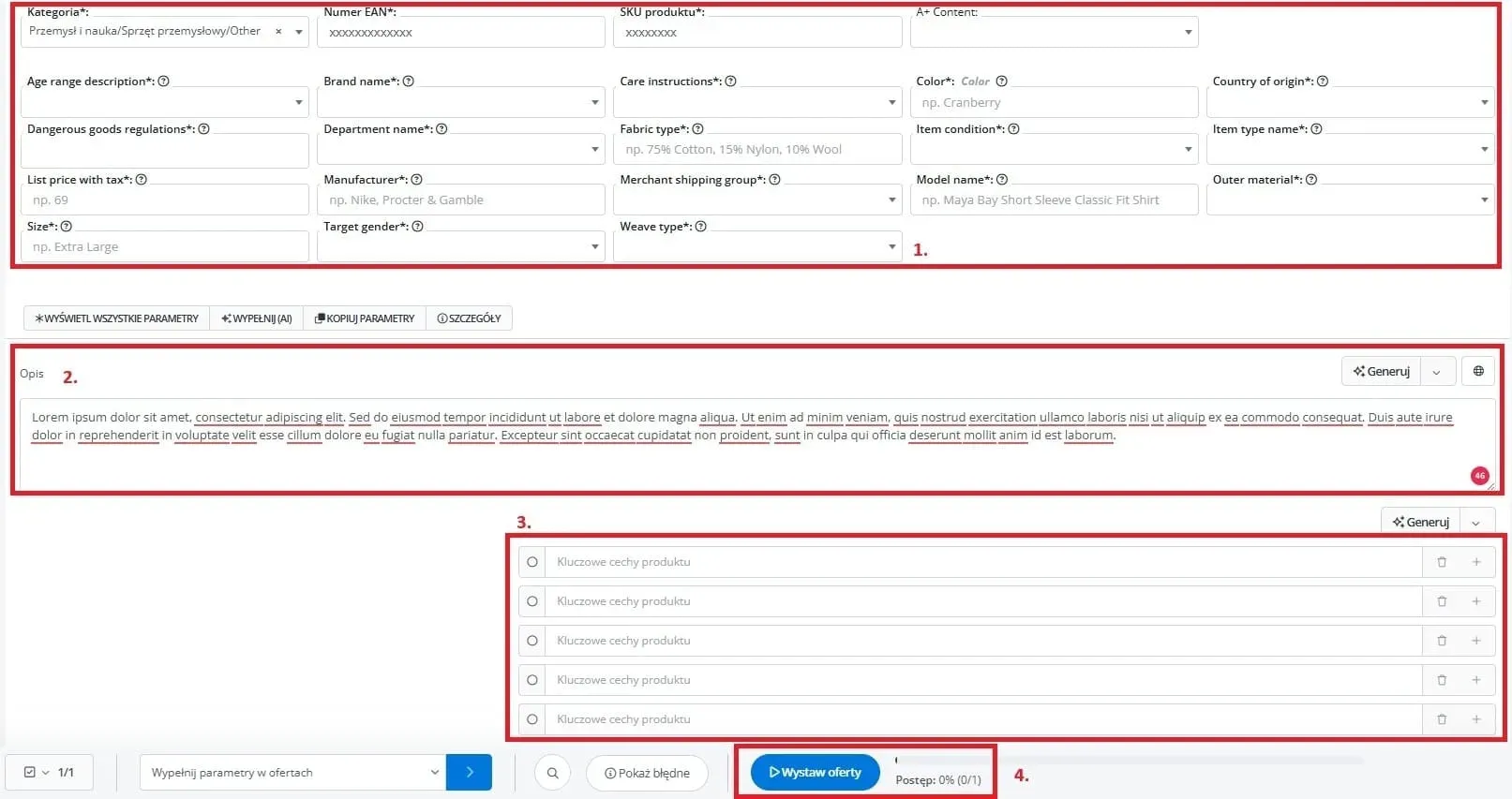 Dodaj wymagane parametry oznaczone gwiazdką