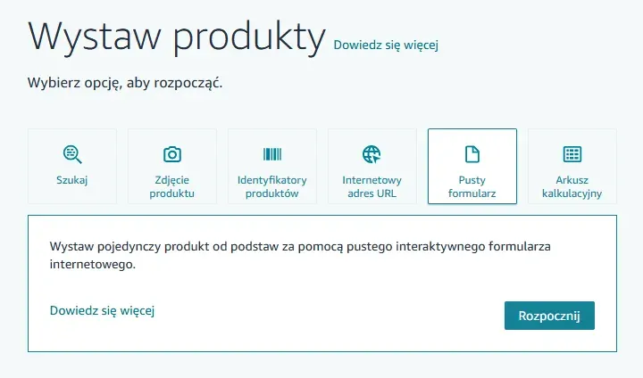 Ręczne dodanie produktów przez formularz w Seller Central