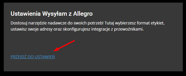 Zjedź na sam dół strony i kliknij: Przejdź do ustawień Wysyłam z Allegro.
