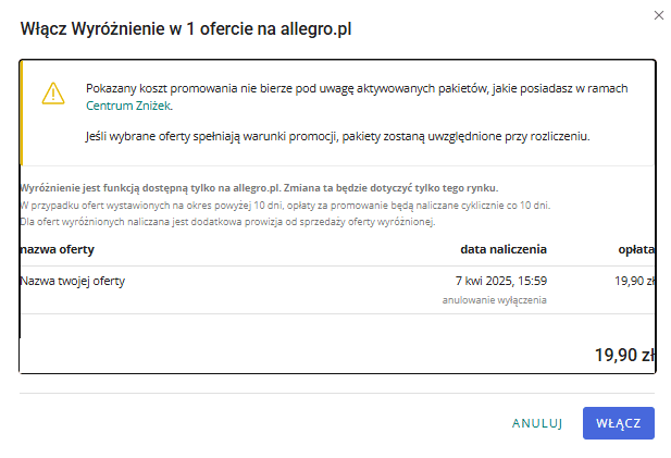 Dodawanie wyróżnień do ofert