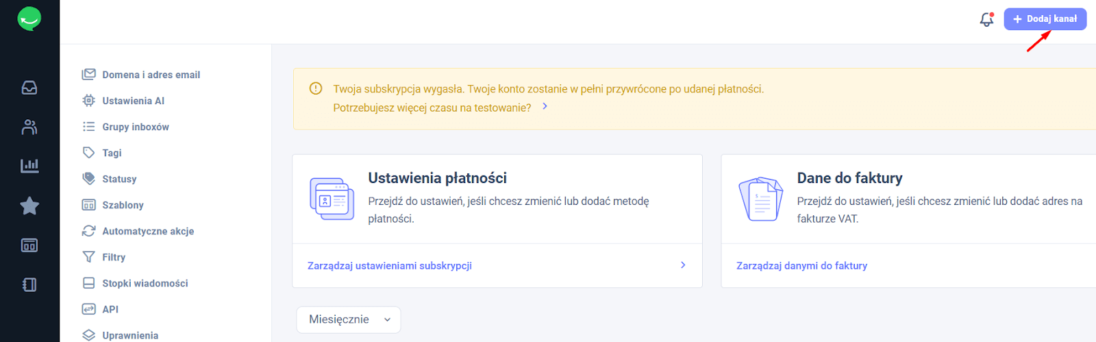 Po zalogowaniu przejdź do sekcji Dodaj kanał