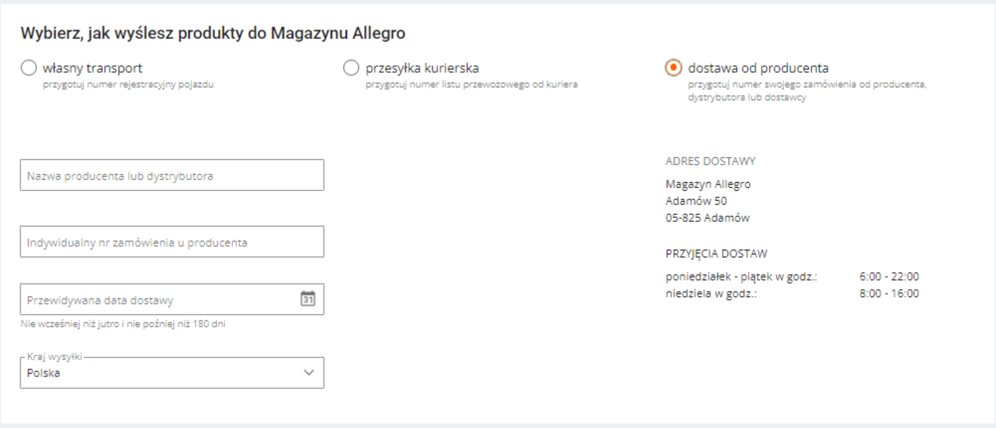 Dostawa od producenta