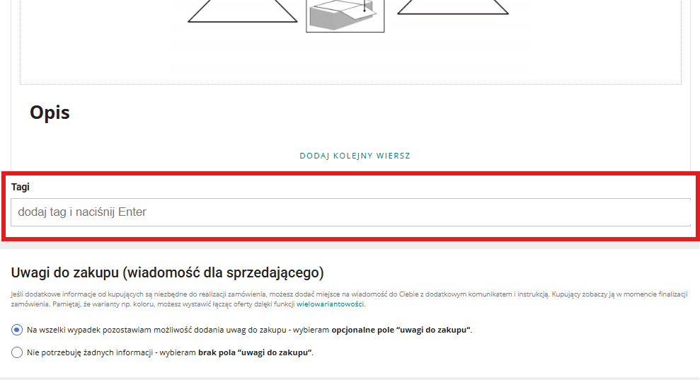 Dodanie tagów w formularzu wystawiania oferty