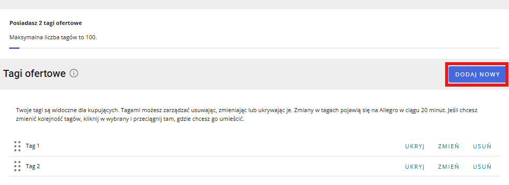 Dodawanie i zarządzanie tagami — Instrukcja
