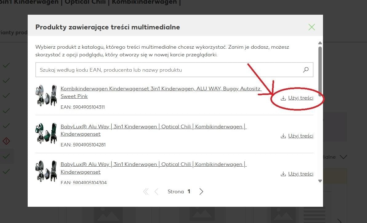Przejmij treści z innego produktu