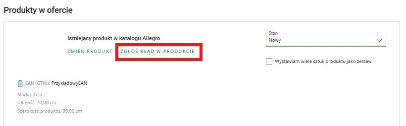 Zgłoś błąd w produkcie