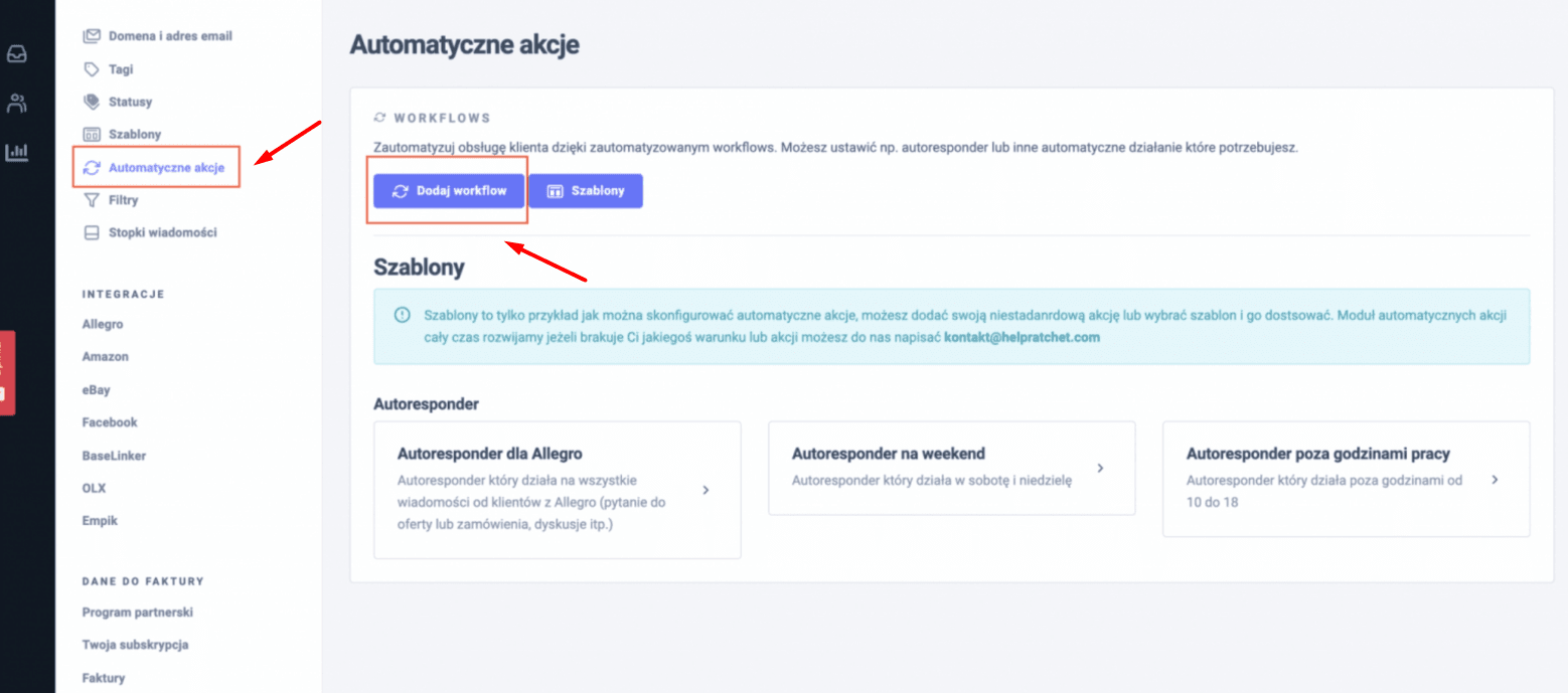 Przejdź do Ustawienia → Automatyczne Akcje → Dodaj Workflow
