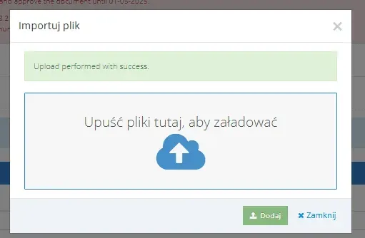 Upload performed with success.