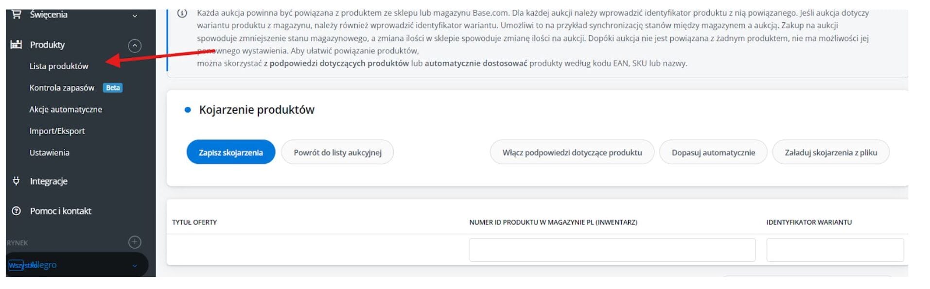 Wybierz "Produkty"